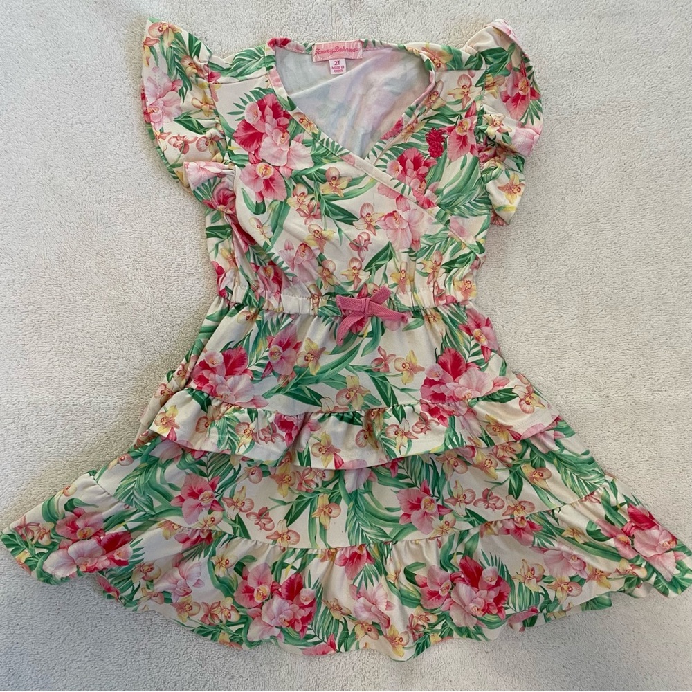 Tommy Bahama Floral Kids Dress - Pink and Green orchid girls 2T ruffled